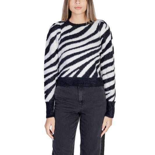 Only Black Nylon Sweater with zebra pattern, women's knitwear from Fall/Winter collection, 70% Nylon, 30% Acrylic