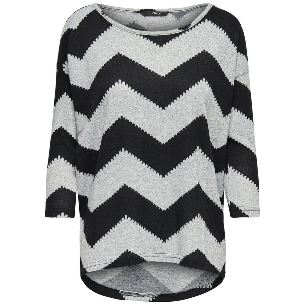Only Gray Polyester Sportswear women's top with 4/5 sleeve, zigzag pattern, made from polyester and elastane for mid-season comfort.