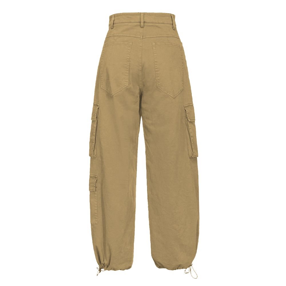 Back view of PINKO Beige Cotton Women Cargo Pant with seven-pocket design and drawstring cuffs.