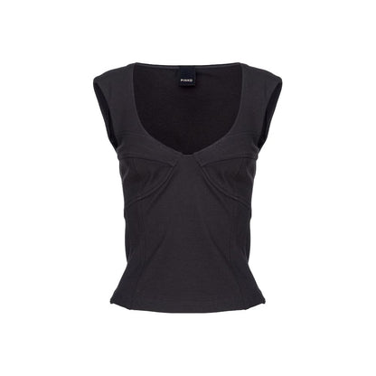 PINKO Black Viscose Women Top with wide neckline, side zip, and stretchy fit for elegance and comfort.