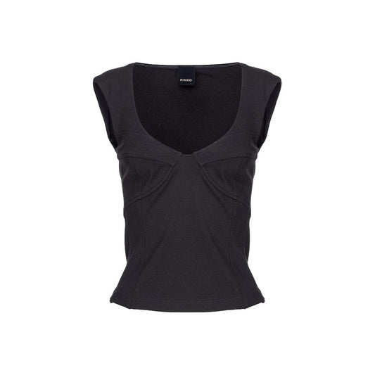 PINKO Black Viscose Women Top, sleeveless with wide neckline and side zip, for office to evening wear.