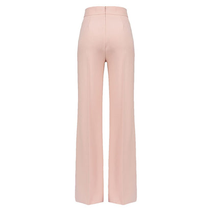 PINKO Pink Polyester Women's Trouser with high waist and unique offset leg cut for a bold statement in style.
