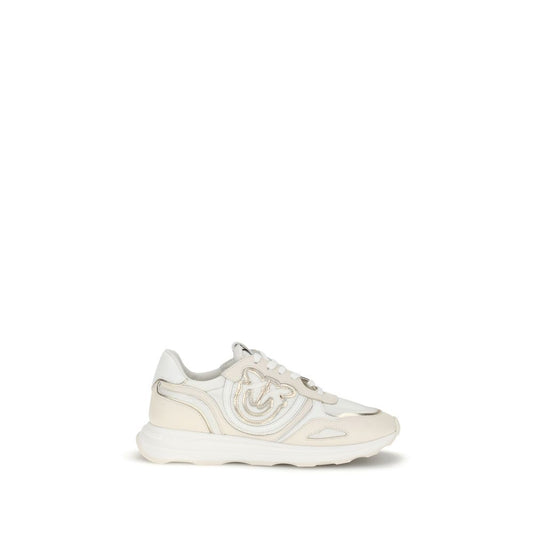 PINKO White Cotton Athletic Sneakers with suede and fabric inserts, featuring leather lace-up design and 4 cm rubber sole for comfort and grip.
