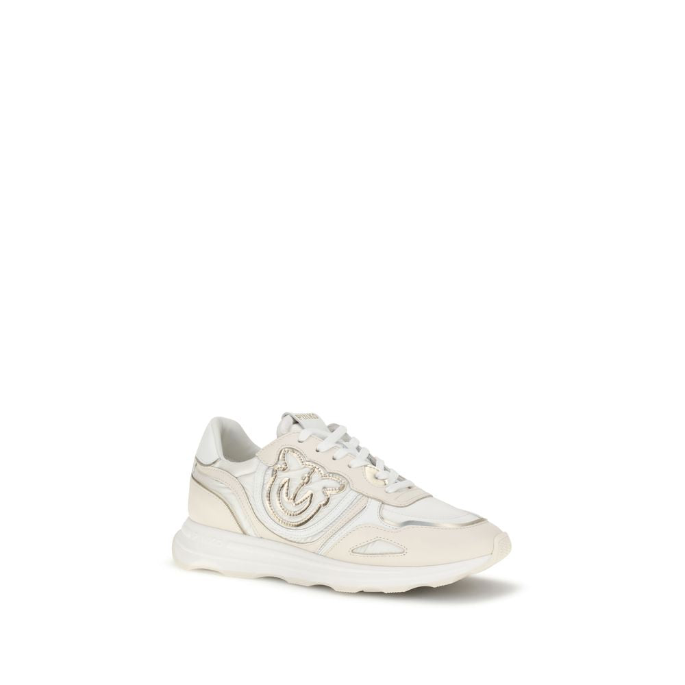 PINKO White Cotton Athletic Sneakers with leather and suede accents, rubber sole, and PINKO logo on the side for sporty style.