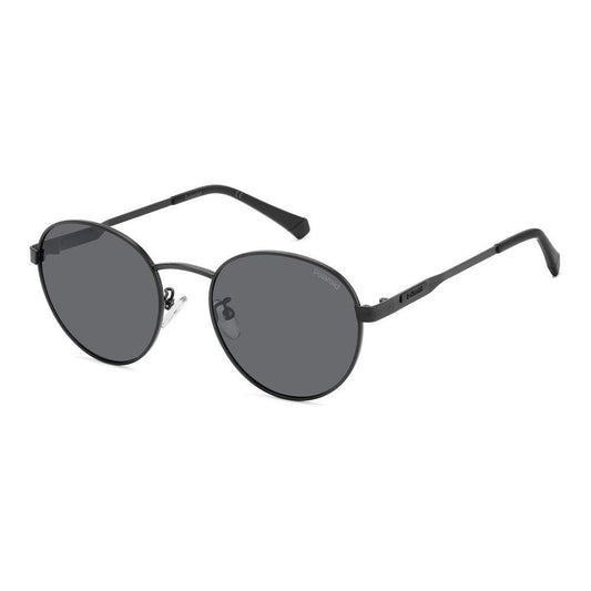 Unisex sunglasses POLAROID MOD. PLD 2144_G_S_X with round black lenses and frame, stylish and modern eyewear design.