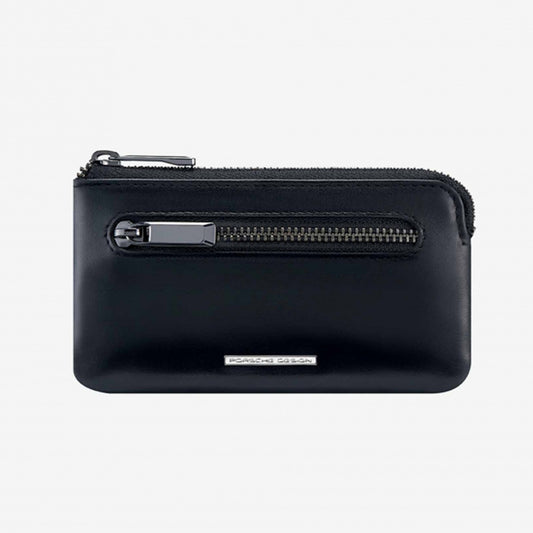 PORSCHE PORTACHIAVI MOD. OBE09924-001, sleek black key holder with zipper, stylish and functional design.
