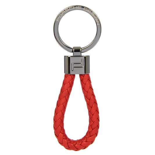 Alt Tag: Red braided leather keychain PORSCHE PORTACHIAVI MOD. OKY08807-020 with metallic ring