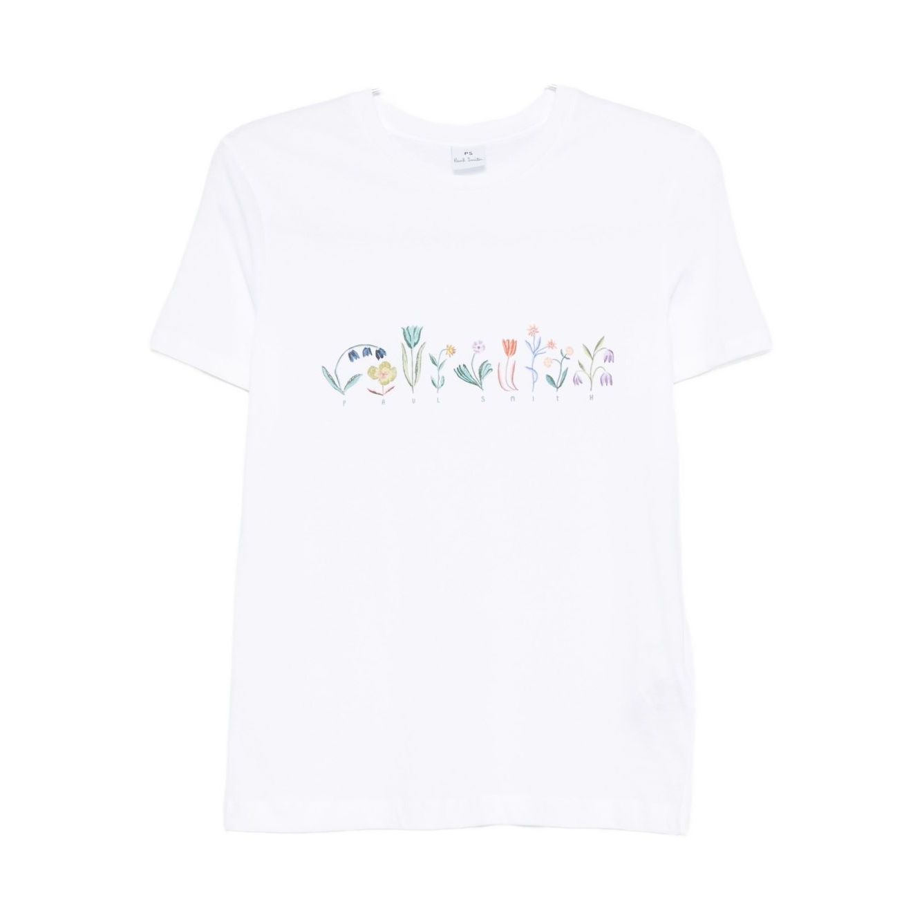 PS By Paul Smith T-shirts and Polos White with floral embroidery, crew neck, short sleeves, and straight hem cotton t-shirt.