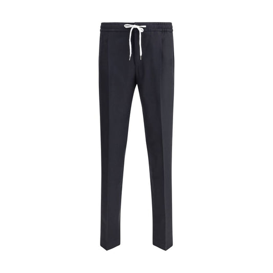 PT Torino Black Fleece Wool Casual Pants with drawstring waistband