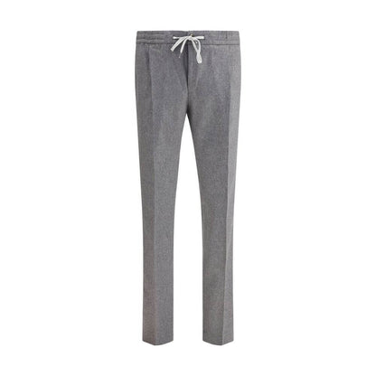 PT Torino Gray Fleece Wool Casual Pants with drawstring waistband and zipper details, ideal for a refined yet practical autumn-winter look.