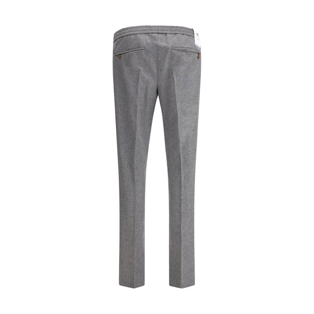 PT Torino Gray Fleece Wool Casual Pants with elastic waistband, straight leg, and multiple pockets, rear view of the pants.