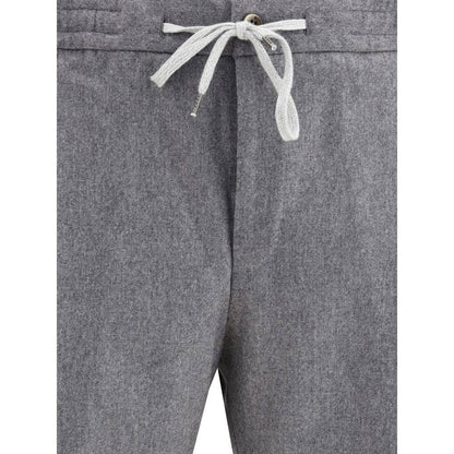 PT Torino Gray Fleece Wool Casual Pants with elastic waistband and drawstring.