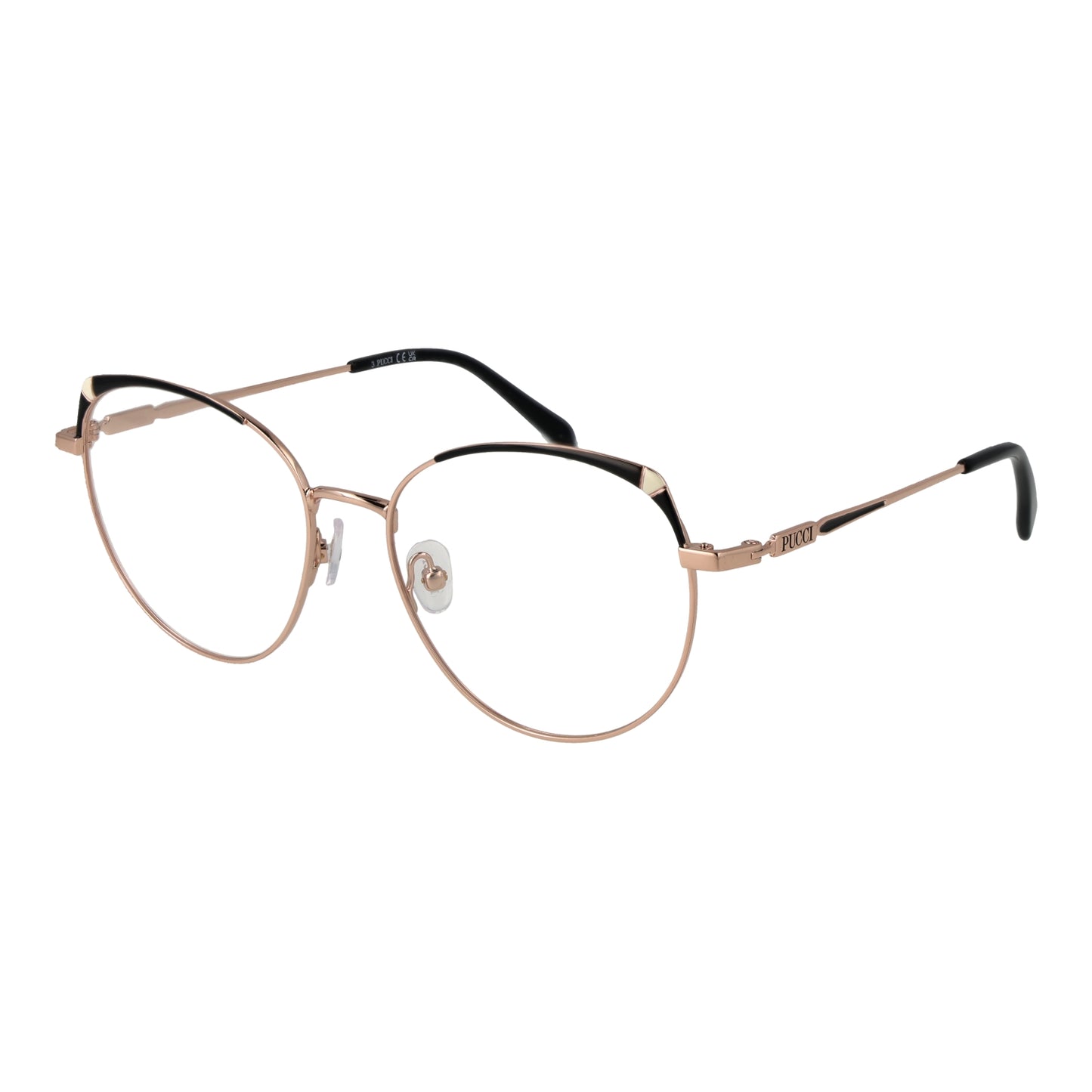 PUCCI MOD. EP5209 55028 lady eyeglasses in gold frame, side view.