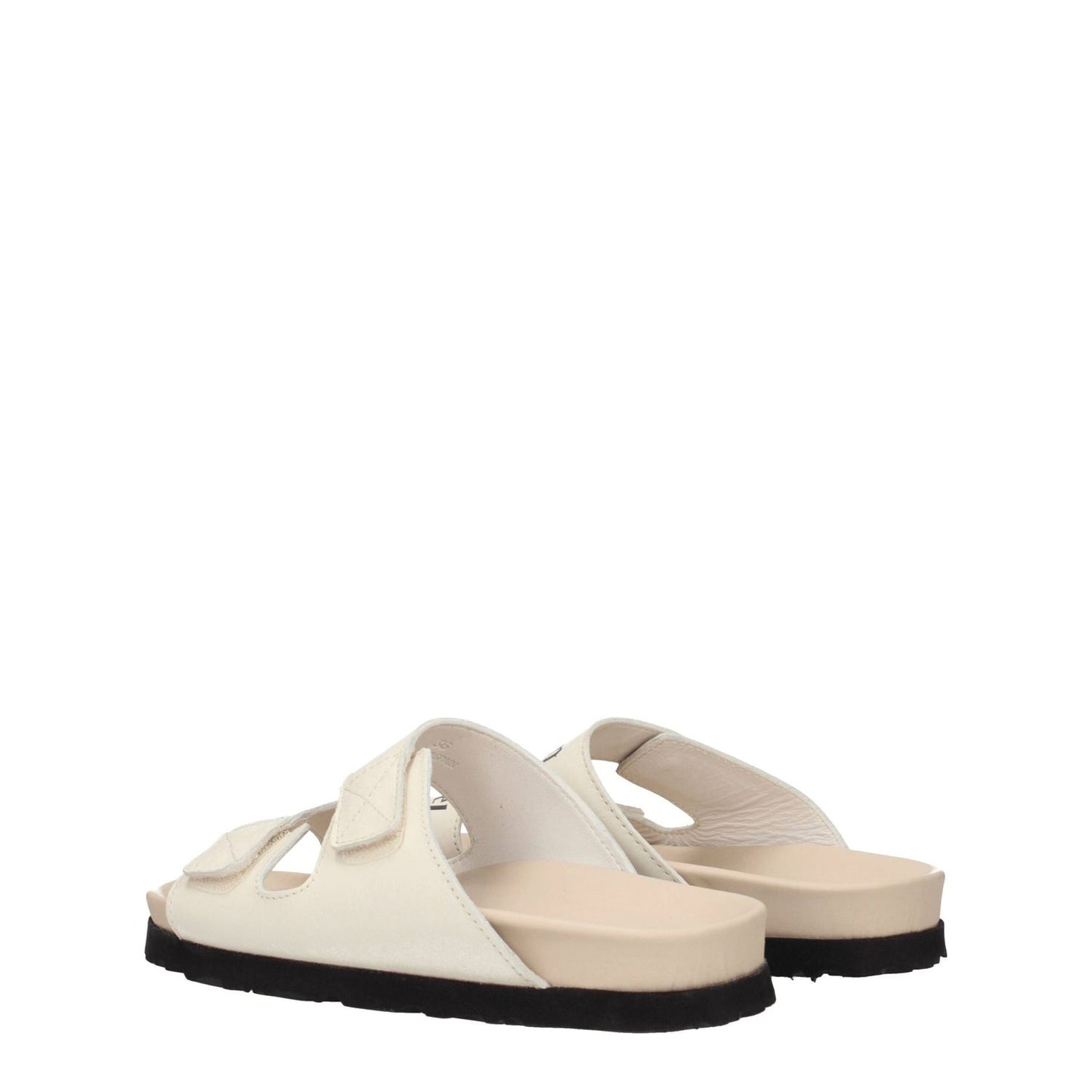 Palm Angels Beige Leather Flat Sandals with strap closure and rubber sole.