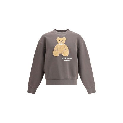 Palm Angels Brown Cotton Sweatshirt with iconic bear embroidery on front, casual and unique style with ribbed crew neck.