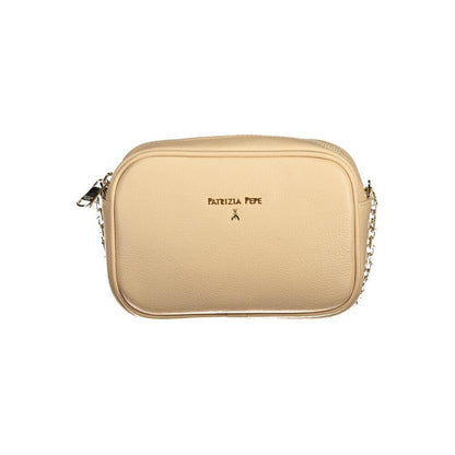 Patrizia Pepe Beige Leather Handbag with adjustable shoulder strap, internal pocket, and zip closure, featuring logo