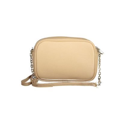 Patrizia Pepe Beige Leather Handbag with adjustable shoulder strap, zip closure, and logo, featuring 1 internal pocket.