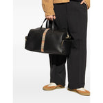 Paul Smith Leather 'Signature Stripe' Trim Holdall with stripe, adjustable strap, black leather bag.
