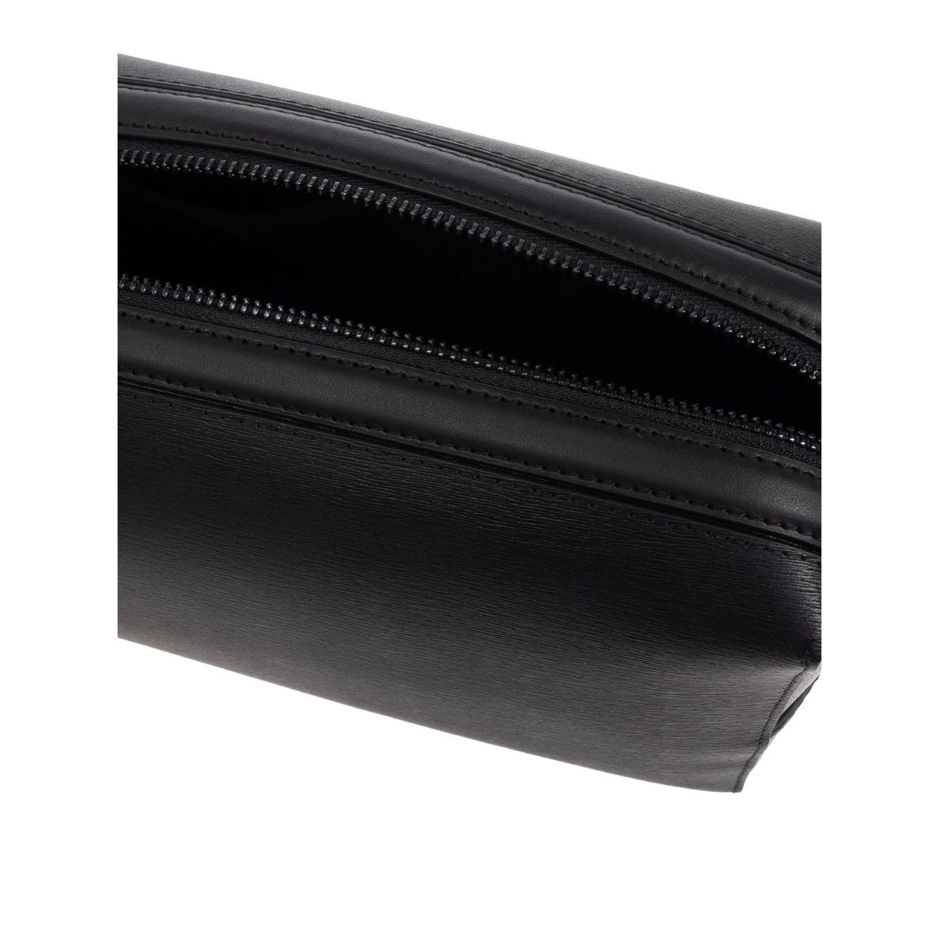 Paul Smith Leather washbag in black with zip closure, internal pocket, branded logo, carry handle. Size: Width 23.5cm, Depth 14.5cm, Height 10.5cm.
