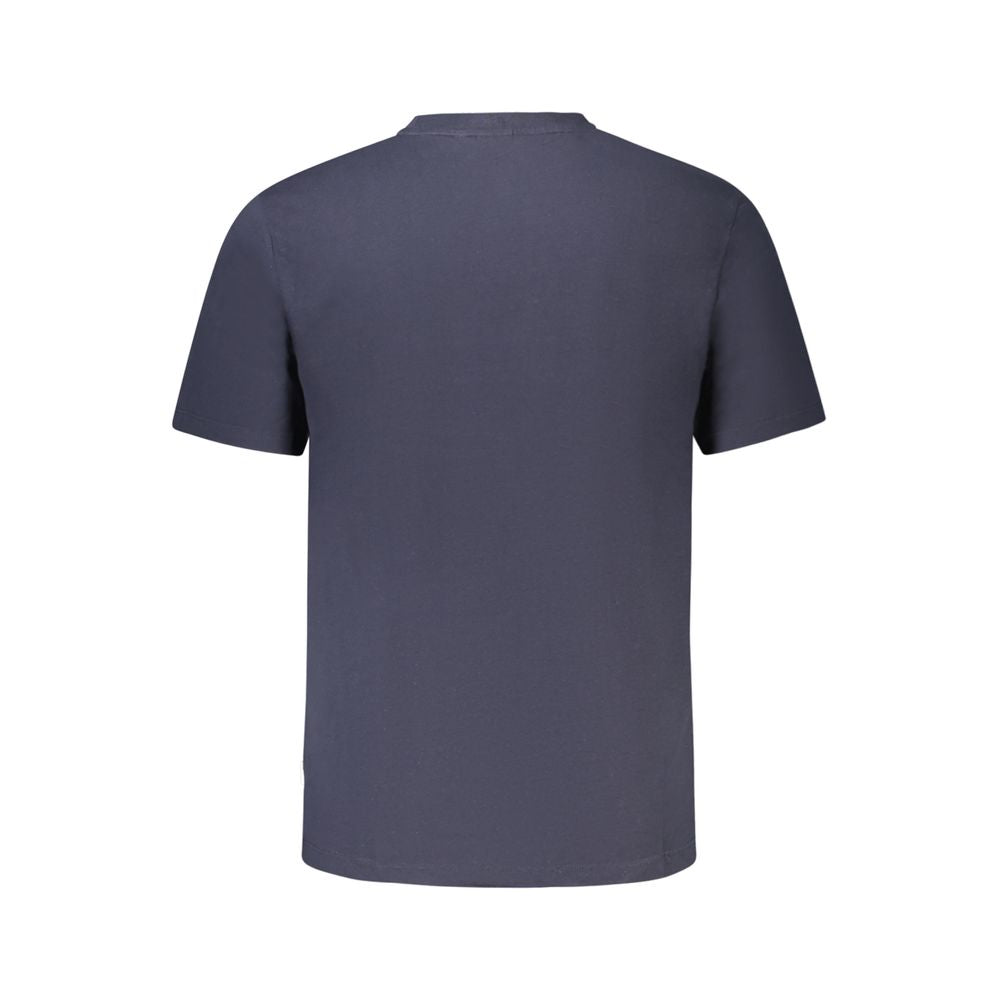 Pepe Jeans Blue Organic Cotton Men T-Shirt with short sleeves and crew neck, back view showing sustainable casual wear.