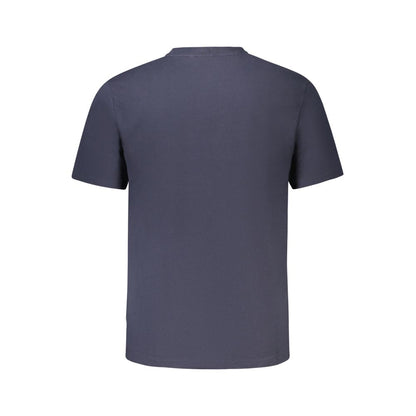 Pepe Jeans Blue Organic Cotton Men T-Shirt with short sleeves and crew neck, back view showing sustainable casual wear.