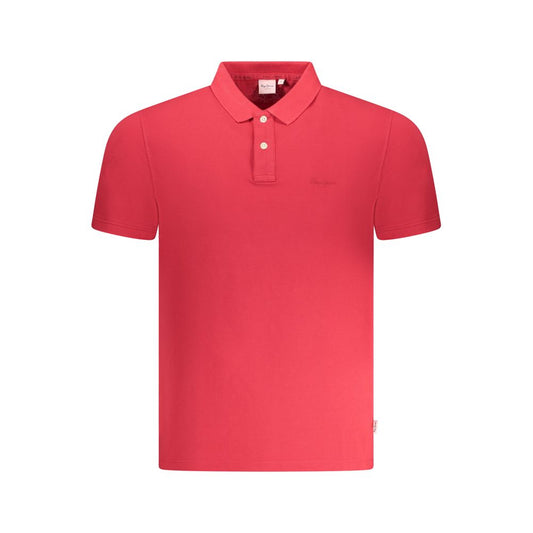 Pepe Jeans Red Cotton Men Polo Shirt with logo embroidery, two-button placket, short sleeves, stylish and sustainable casual wear.