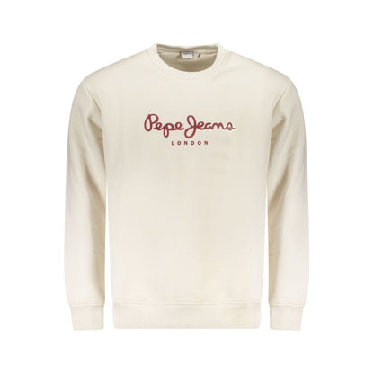 Pepe Jeans White Cotton Men Sweater featuring logo design, sustainable material, and classic crew neckline for stylish and comfortable wear.