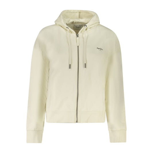Pepe Jeans White Cotton Women Hoodie with zip-up design and Pepe Jeans logo, perfect for casual and chic off-duty days.
