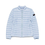 Peuterey Coats Clear Blue quilted nylon jacket with two-way zip and side pockets, logo patch on sleeve.