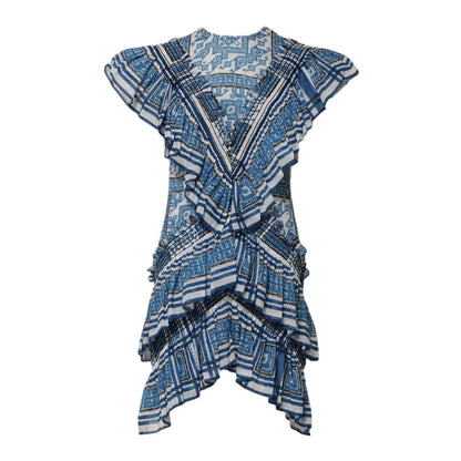 Philosophy di Lorenzo Serafini Blue Patterned Layered Short Sleeves Mini Dress