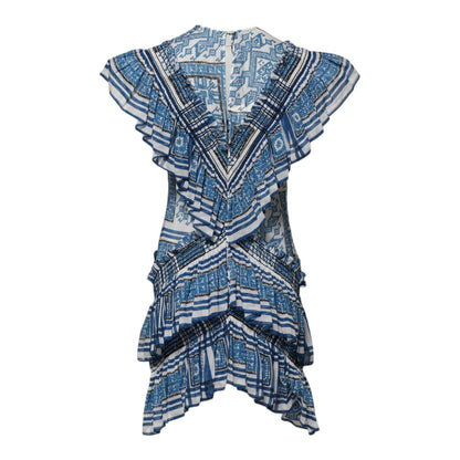 Philosophy di Lorenzo Serafini Blue Patterned Layered Short Sleeves Mini Dress