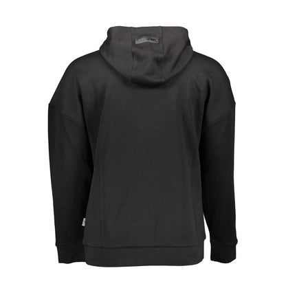 Back view of Plein Sport Black Cotton Men's Sweater showing hoodie and long sleeves, ideal for athleisure and comfort.