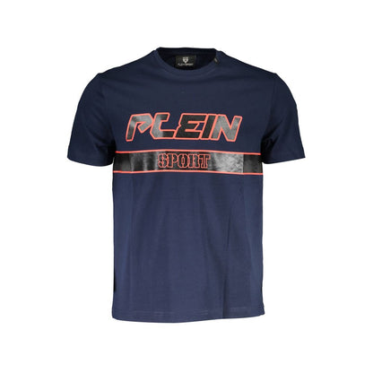 Plein Sport Blue Cotton Men T-Shirt with logo and crew neck design, showcasing sporty luxury style for modern casual wear.