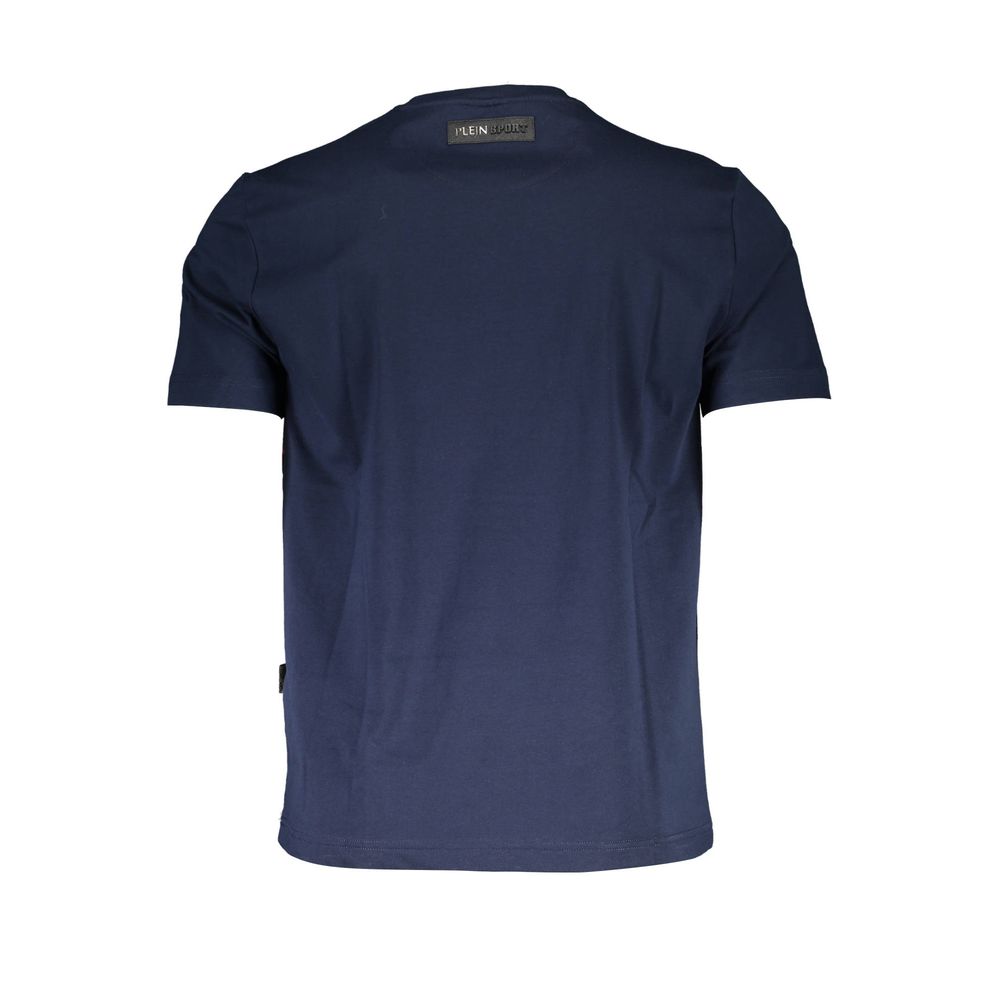 Back view of Plein Sport Blue Cotton Men T-Shirt showcasing the logo on a comfortable crew neck design.