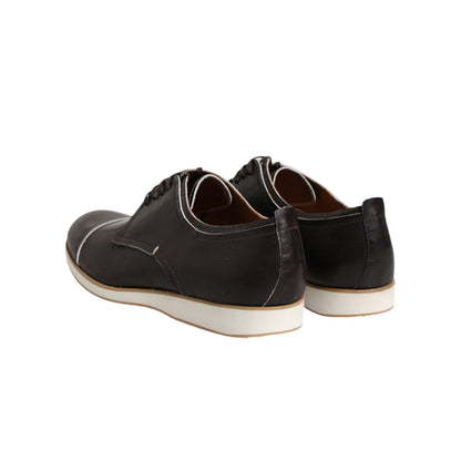 Pollini Dark Brown Leather Derby Lace Up Dress Formal Shoes