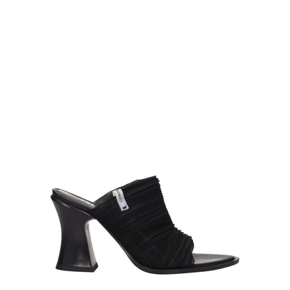 Premiata Black Fabric Platform Sandals with leather high heel, open toe design, and side logo. MPN: TESSUTOPREZIOSOM6440.