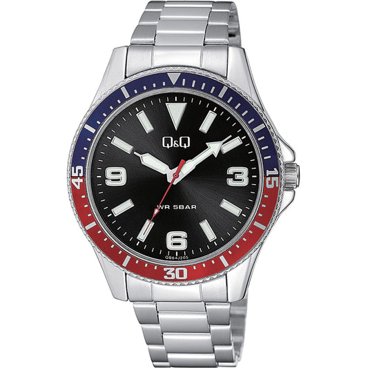 Q&Q FASHION Mod. QB64J205Y wristwatch, metal case, SS bracelet, quartz movement, water resistant 5 ATM, official box packaging