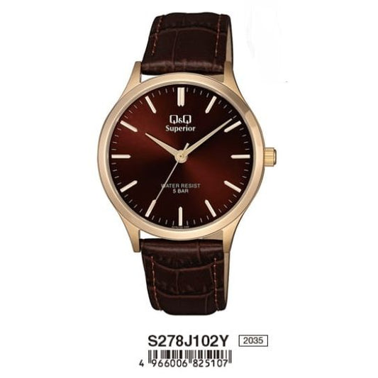 Q&Q FASHION Mod. S278J102Y wristwatch, gent's water resistant 5 ATM, 40mm metal case, leather strap, quartz movement, in official box