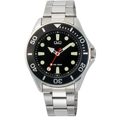 Q&Q Mod. GENT DIVER BLACK wristwatch with metal case and strap, 5 ATM water resistance, 41 mm size, quartz movement, in official box.