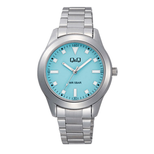 Q&Q Mod. LADY ONLY TIME wristwatch with 5 ATM water resistance, metal case, stainless steel bracelet, quartz movement, and mineral dial.