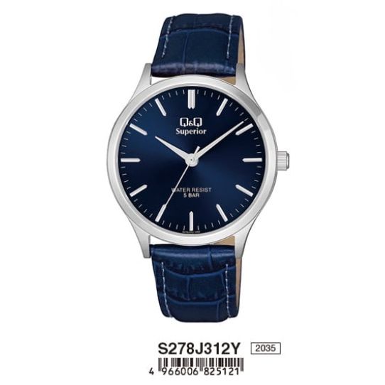 Q&Q SUPERIOR Mod. S278J312Y wristwatch, 40mm stainless steel case, blue leather strap, quartz movement, sapphire dial, 5 ATM water resistance