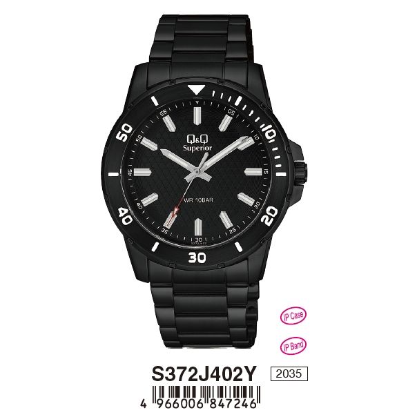 Q&Q SUPERIOR Mod. S372J402Y wristwatch, IP black stainless steel, 42mm case, water resistant 10 ATM, quartz movement, sapphire dial.