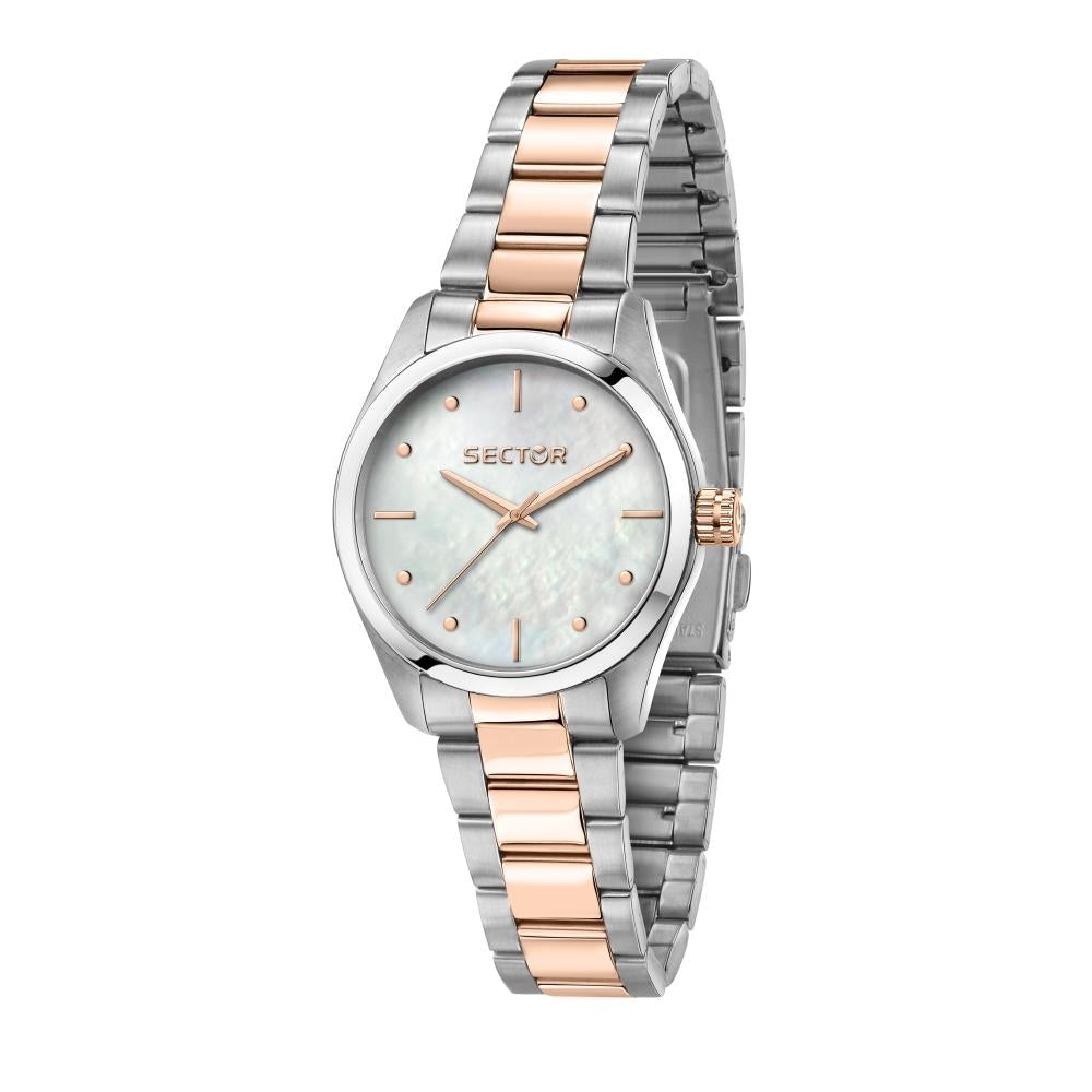 SECTOR Mod. 270 ladies quartz wristwatch with silver metal strap, stainless steel case, mineral dial. Water resistant, official box.