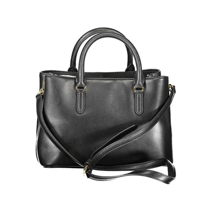 Ralph Lauren Black Leather Handbag with two handles, adjustable shoulder strap, and multiple compartments featuring snap hook and zip.