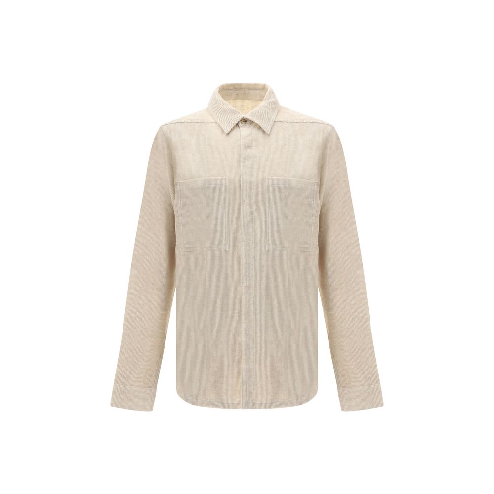 Rick Owens Cream Cotton Shirt with collar and button closure, two front patch pockets, made of 74% cotton, 26% linen, AW25 collection.