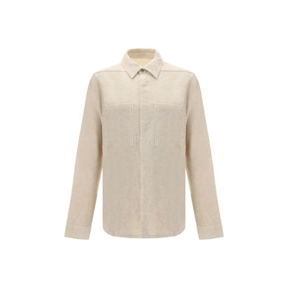 Rick Owens Cream Cotton Shirt with collar and button closure, two front patch pockets, made of 74% cotton, 26% linen, AW25 collection.