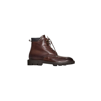 Roberto Pepe Luxury Brown Calfskin Men Boot with lace-up design, side zip, and durable rubber sole