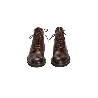Front view of Roberto Pepe Luxury Brown Calfskin Men Boot showcasing elegant Italian craftsmanship in calfskin leather with lace-up design.
