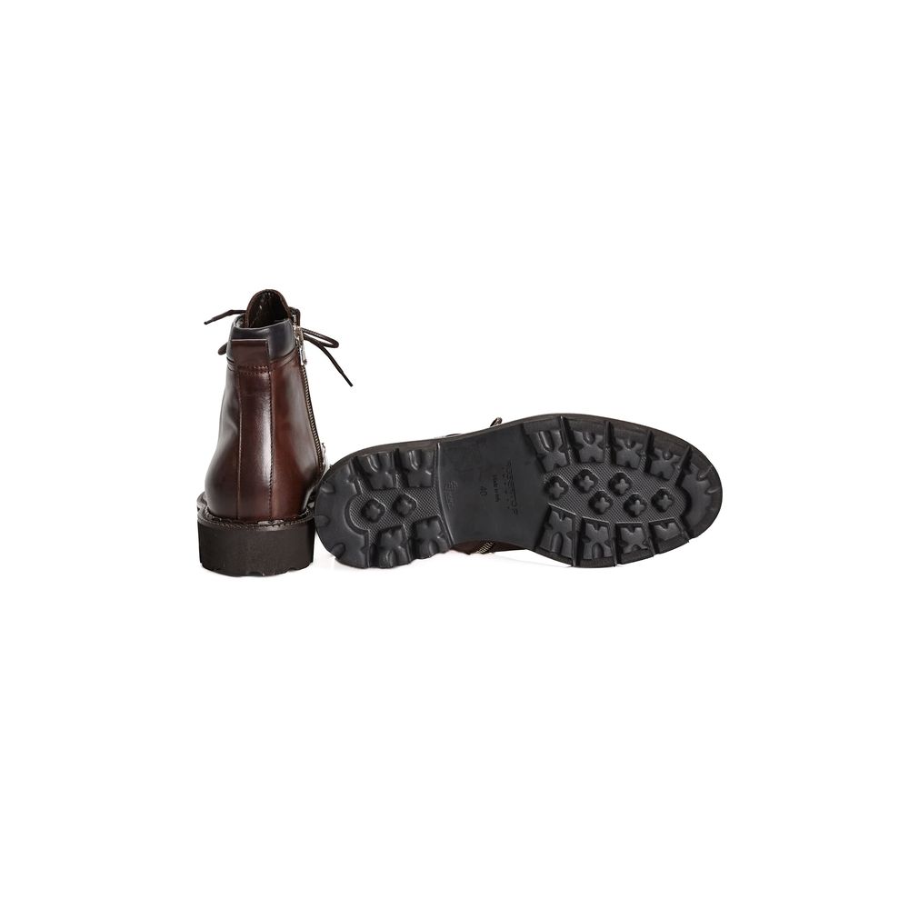Roberto Pepe Luxury Brown Calfskin Men Boot with sturdy rubber sole and side zip closure, showcasing detailed craftsmanship.