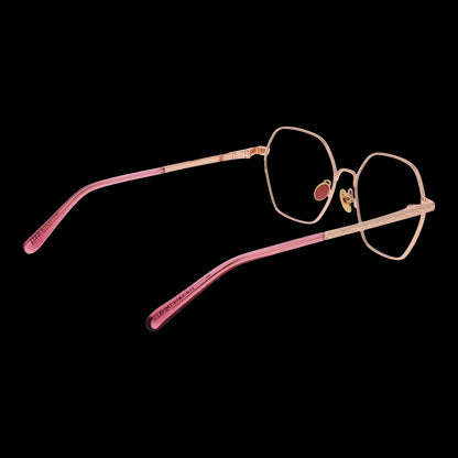 SCOTCH & SODA MOD. SS1025 53401 eyeglasses for lady with hexagonal lenses and pink temples on a black background.